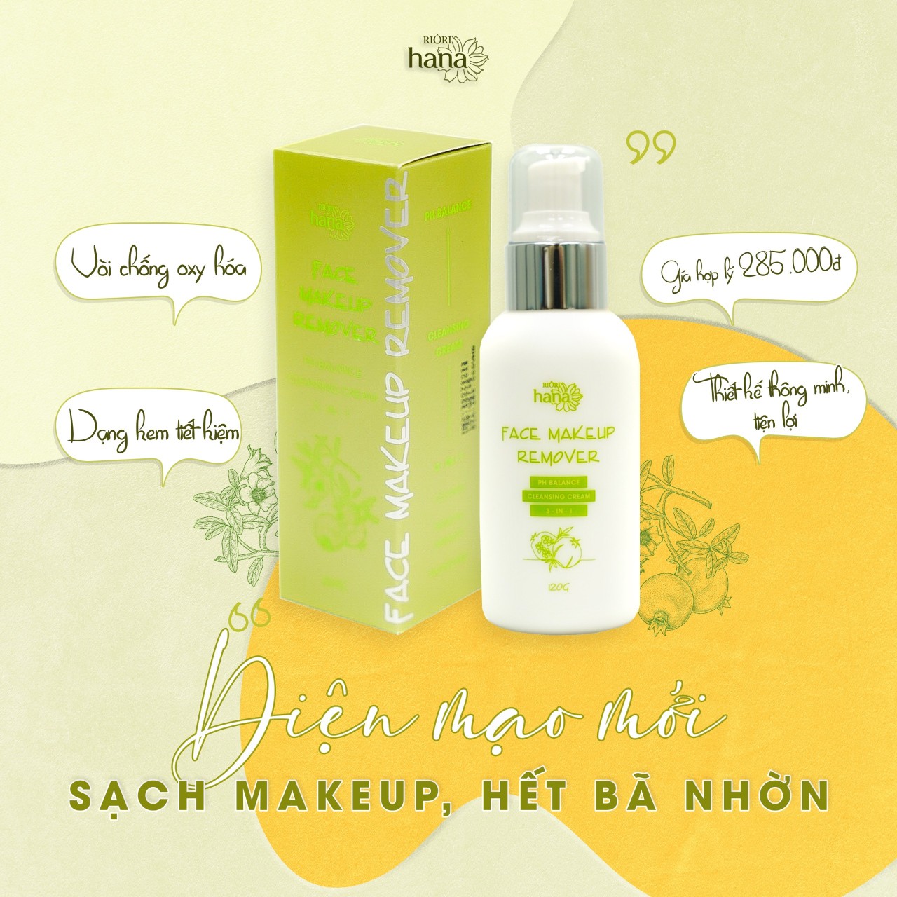 Tẩy trang mặt riori face makeup remover 140g