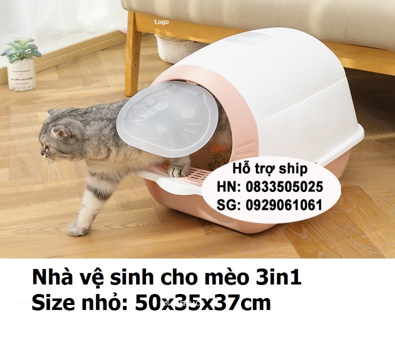 Doremiu-  (3in1) Nhà vệ sinh cho mèo nhỏ dưới 4kg dạng hộp kín 3 trong 1 kiêm khay đựng cát và Tặng xẻng xúc cát mèo