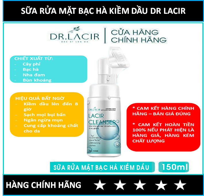 Sữa rửa mặt bạc hà kiềm dầu Dr Lacir 150ml - Sữa rửa mặt Dr Lacir - dành cho da nhờn da nhạy cảm, làm sạch mụn và bụi bẩn, bã nhờn đồng thời cung cấp các khoáng chất cho da, không gây rát