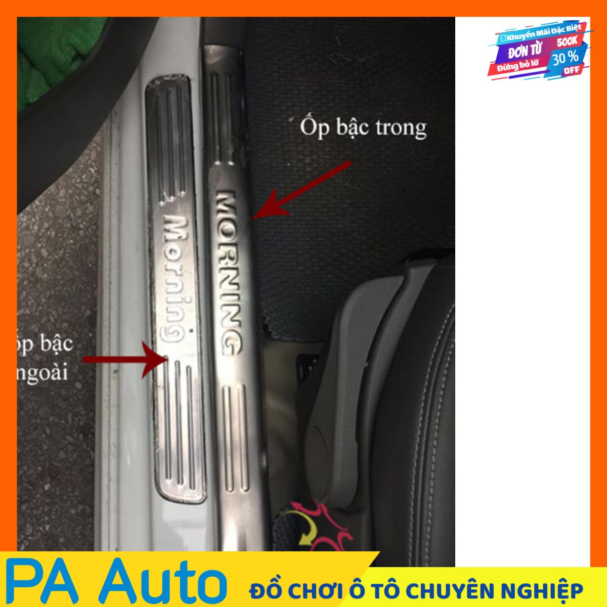 Ốp bậc cửa trong xe kia morning 2012-2018 mẫu inox