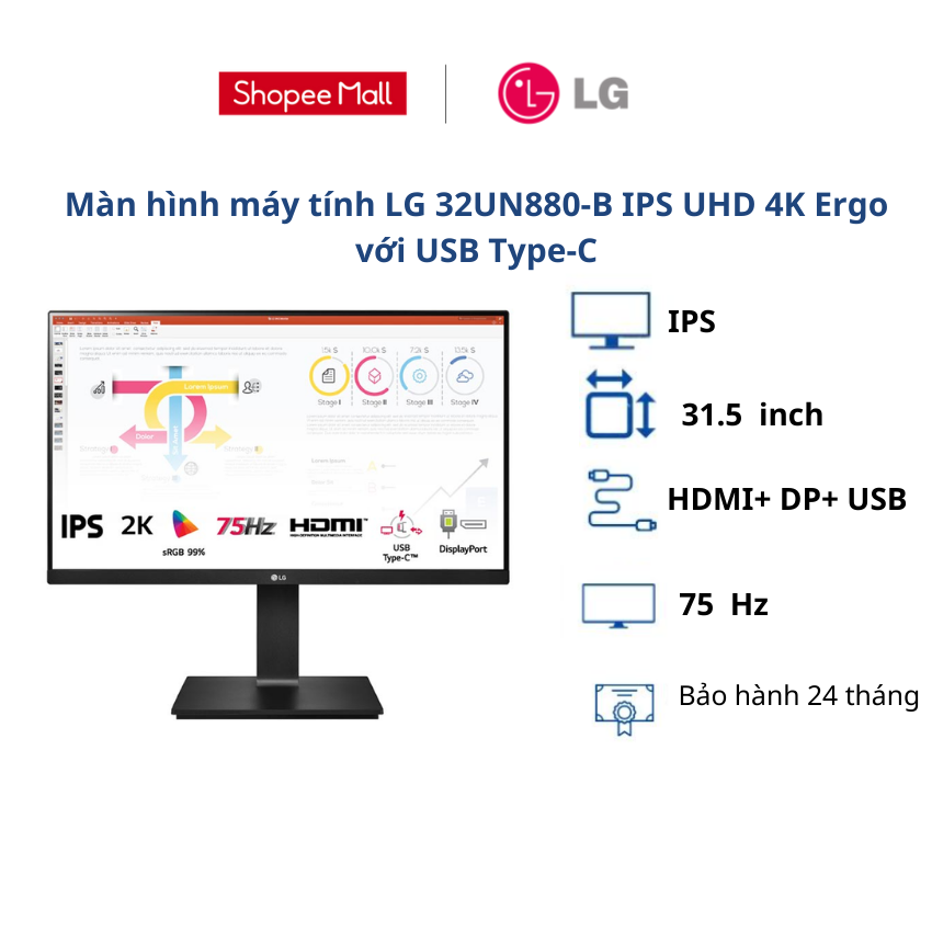 Màn Hình LG 32UN880-B 32 UHD 4K Ergo 5ms 60Hz IPS USB Type-C AMDFreeSync