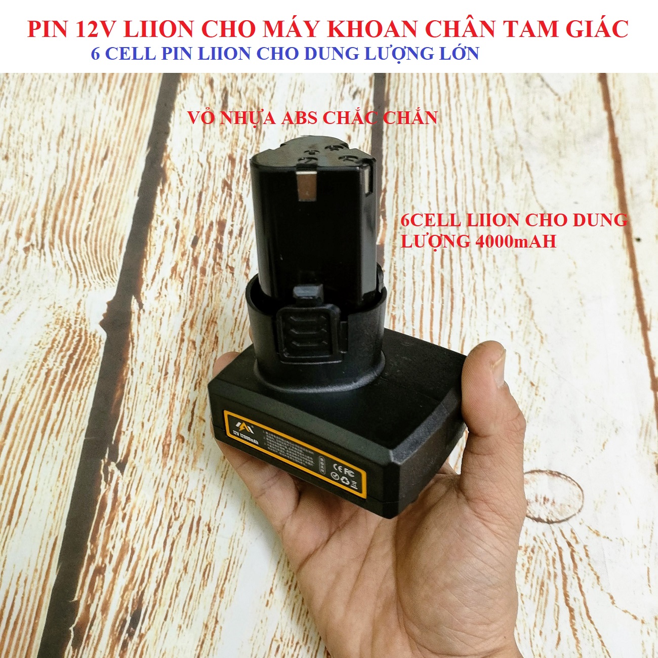 SV Pin 12V liion 6 cell dung lượng cao 4000mAh cho máy khoan pin chân tam giác