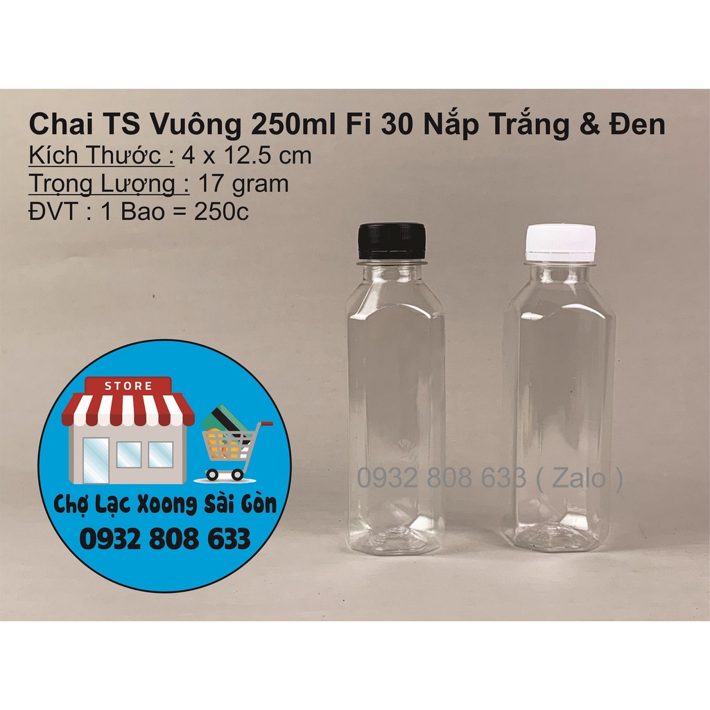 Combo 100 chai nhựa vuông 250ml nắp vặn fi 30 miệng nhỏ