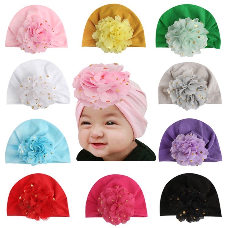 Mũ turban hoa hạt kim tuyến siêu dễ thương cho bé(0-120 tháng)