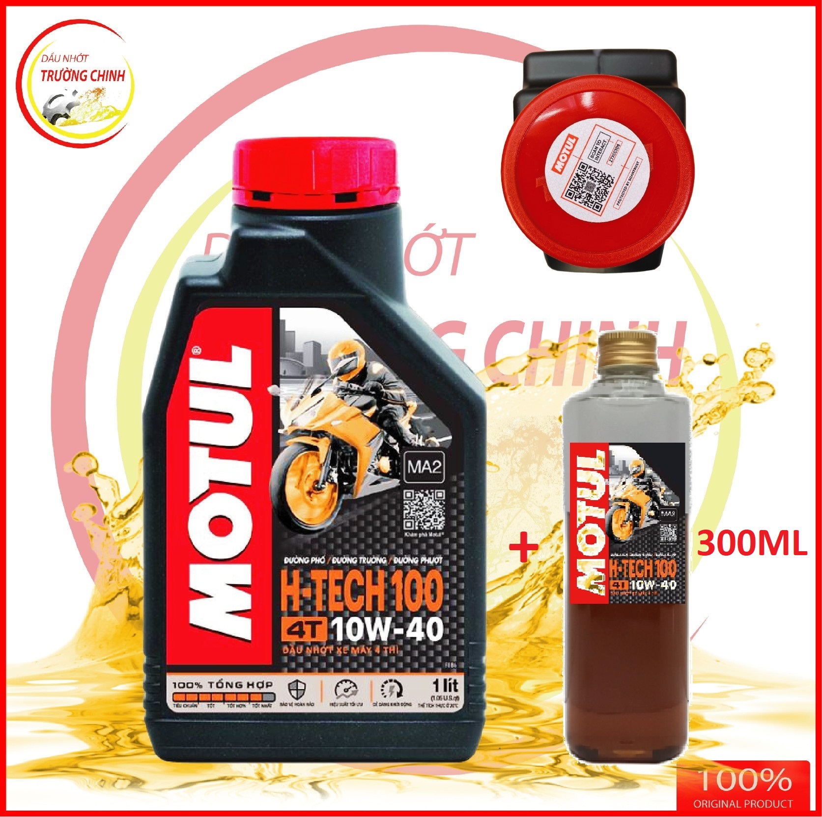 [HCM]Nhớt Motul  H tech 100 10W40  1.3 L dành cho xe số tay côn (Bình 1L+ 300ml)