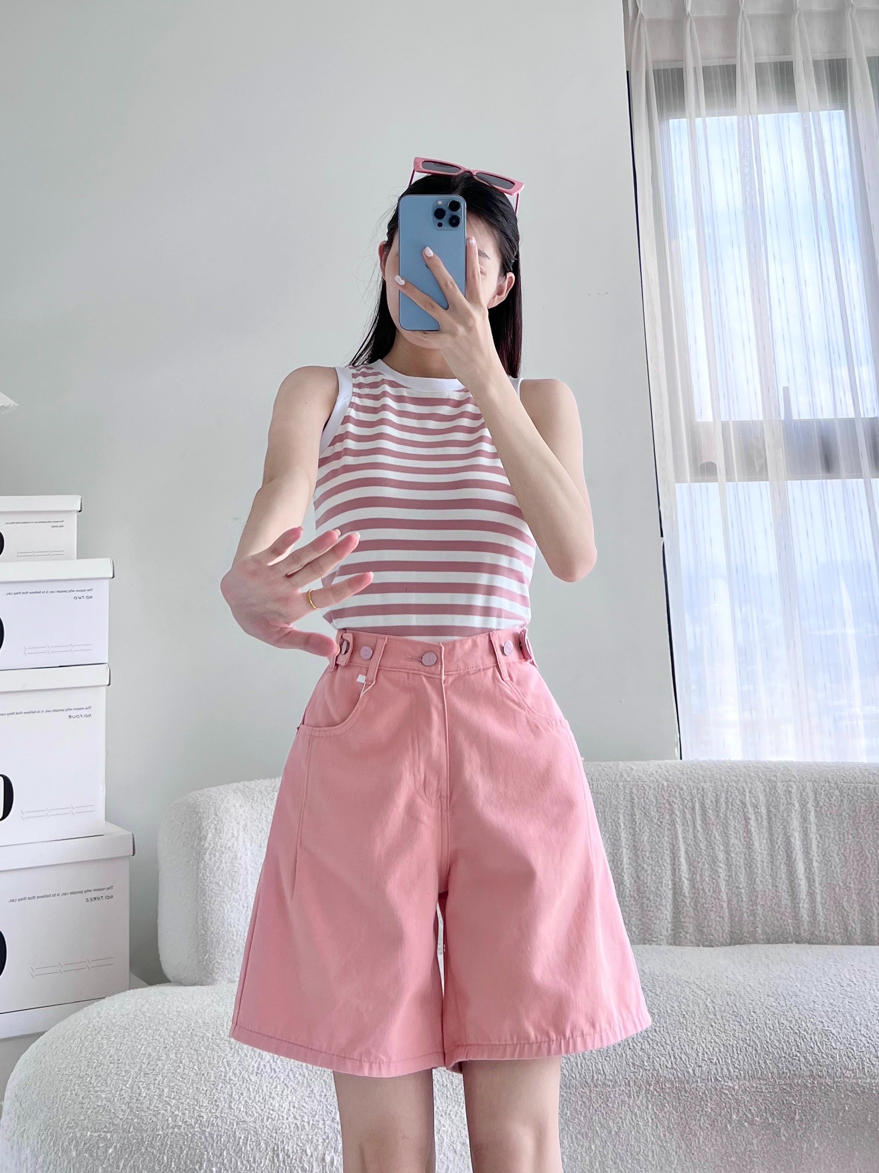 Quần short kaki nữ lưng chun đai cài chỉnh eoquần đùi ngố kaki lưng cao ống rộng có bigsize cho chị em