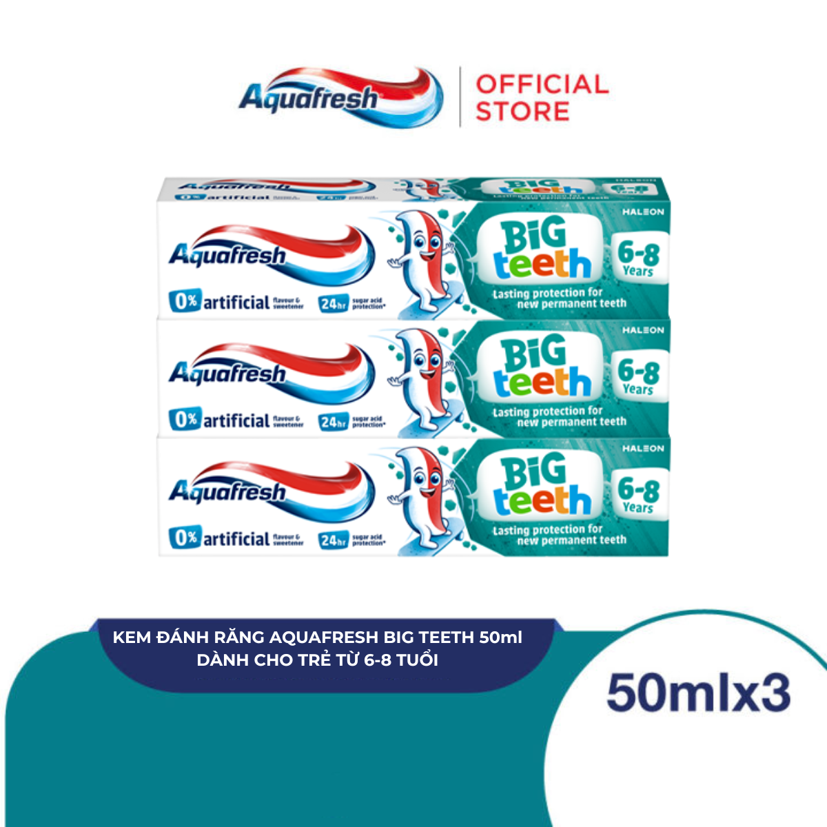 Bộ 3 Kem đánh răng Aquafresh Big Teeth 50ml - Dành cho trẻ từ 6 tuổi