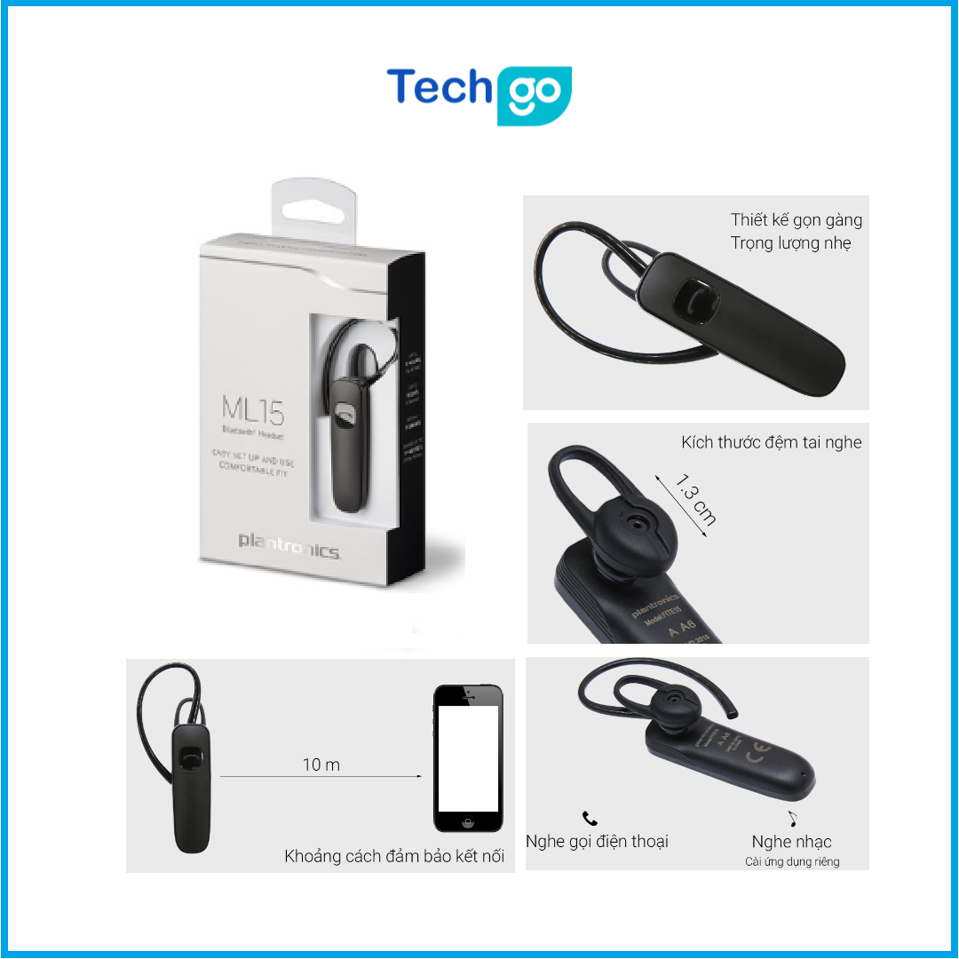 Tai nghe bluetooth Plantronics ML15 Bluetooth Headset hỗ trợ kết nối 2 tai nghe cùng lúc, màu đen