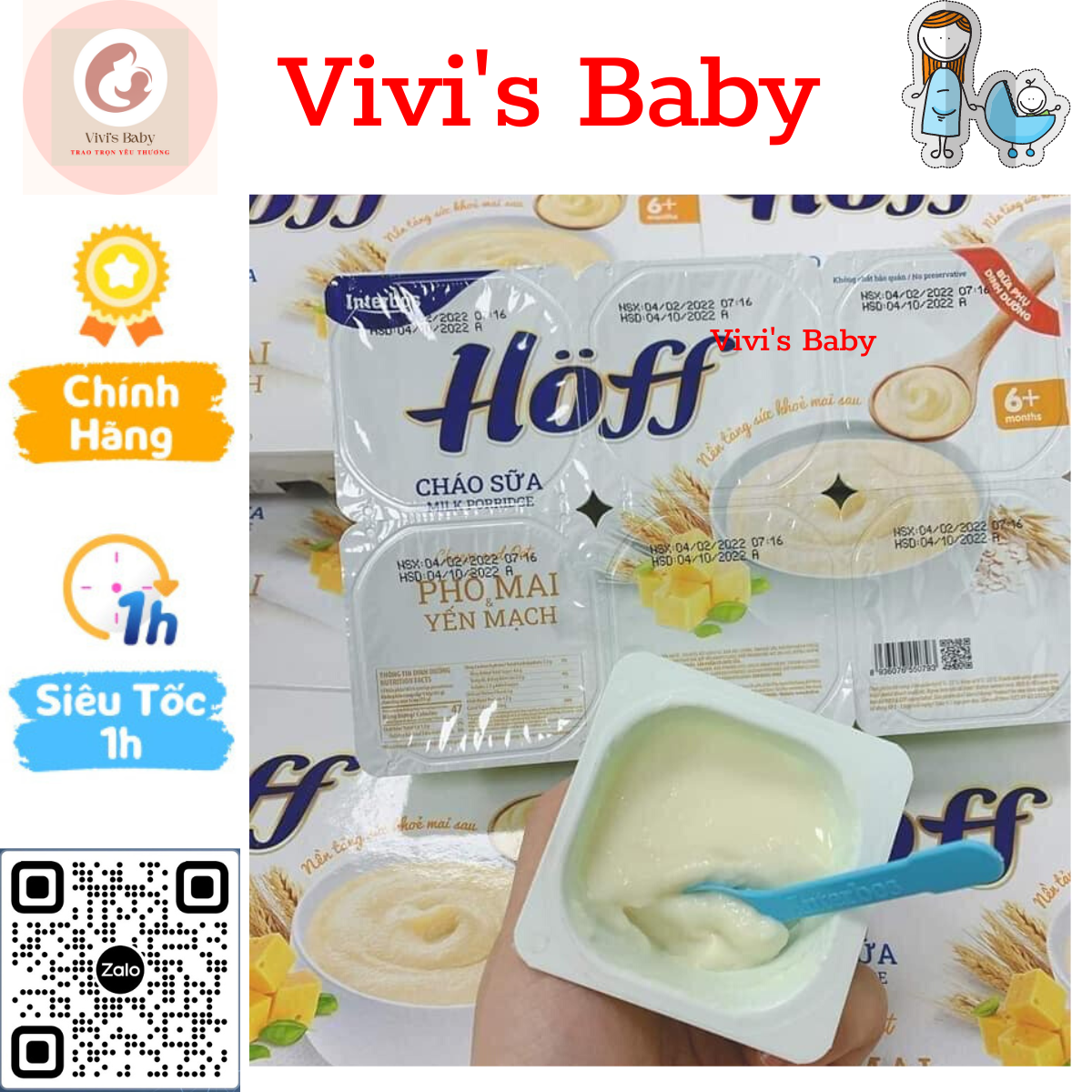 Cháo sữa hoff phô mai - yến mạch ăn dặm cho bé 6 tháng trở lên lốc 6 hũ x 55g date 10/2024 - 1 đổi 1 nếu lỗi nsx