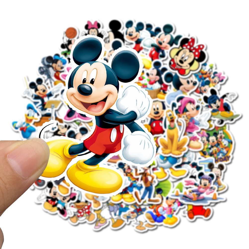 Set 50 miếng dán in194 cao cấp , sticker dán chống thấm nước - 6-8cm -chuột mickey