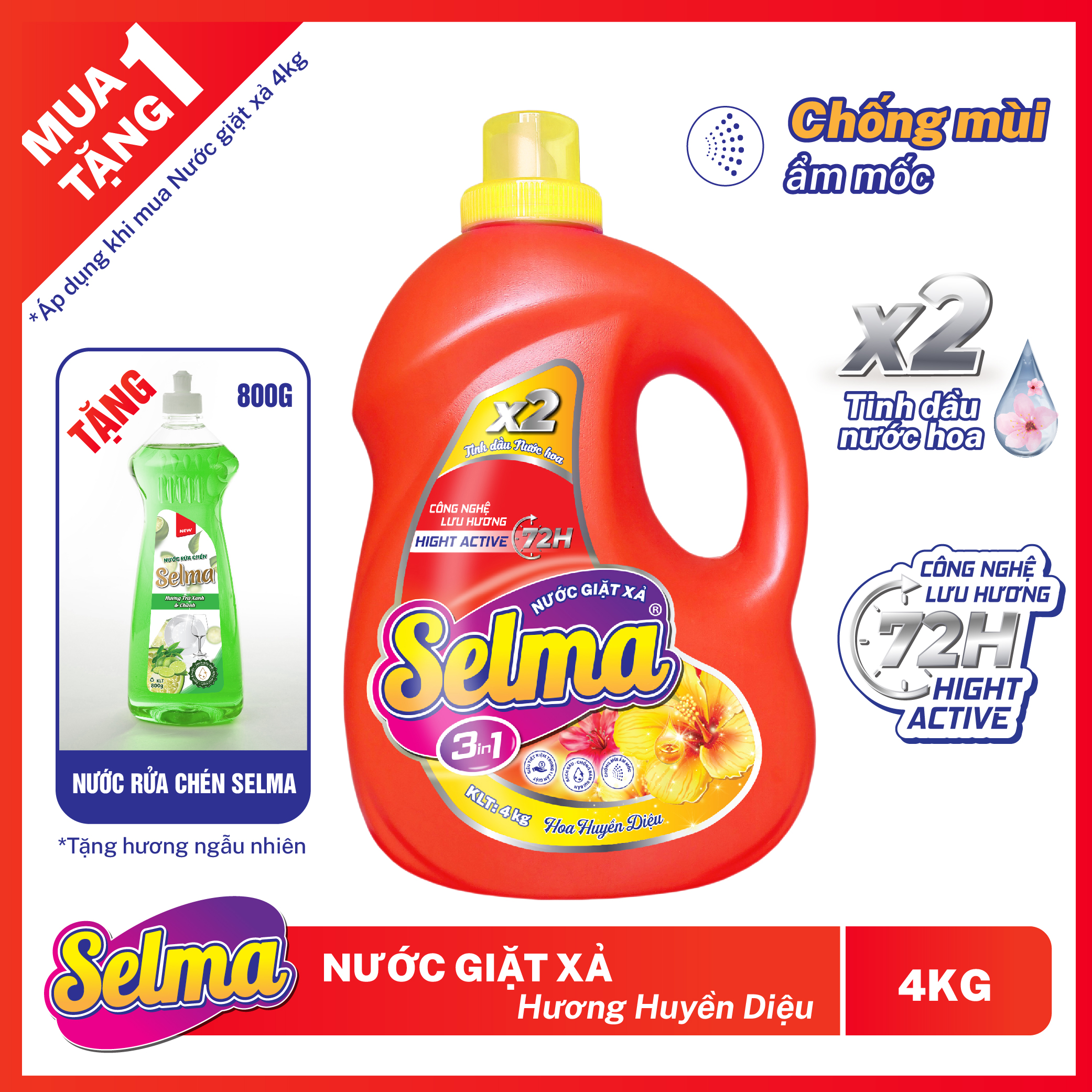 Nước giặt xả Selma Hương Huyền Diệu 4kg giặt sạch sâu tới 72h