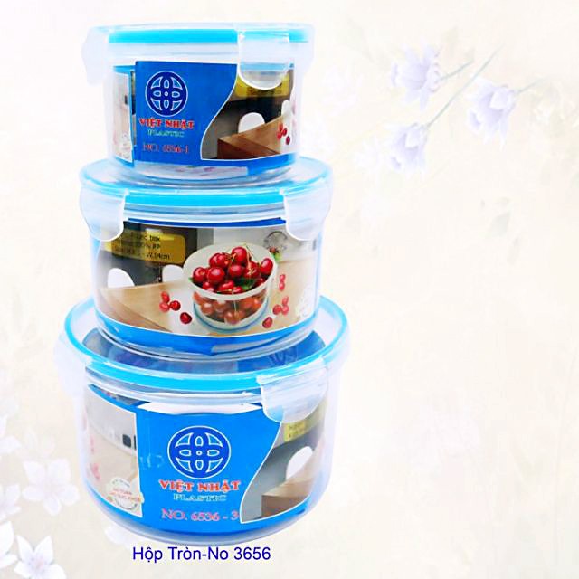 Bộ 3 hộp nhựa đựng thực phẩm có nắp gài chắc chắn, Hộp đựng thực phẩm để tủ lạnh- BỘ 3 HỘP NHỰA TRÒN VIỆT NHẬT