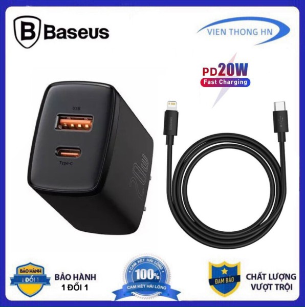 Bộ sạc nhanh iphone 20w 2 cổng kèm dây sạc type c to lightning - cốc sạc pd qc 3.0 kèm dây sạc nhanh IP 12 11pro xsmax 8 ...vv ipad  - vienthonghn
