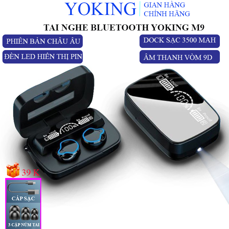 Tai nghe bluetooth Yoking M9, tai phone chơi game chống ồn nghe nhạc chất lượng cao, âm thanh vòm 9D, tương thích với mọi hệ điều hành