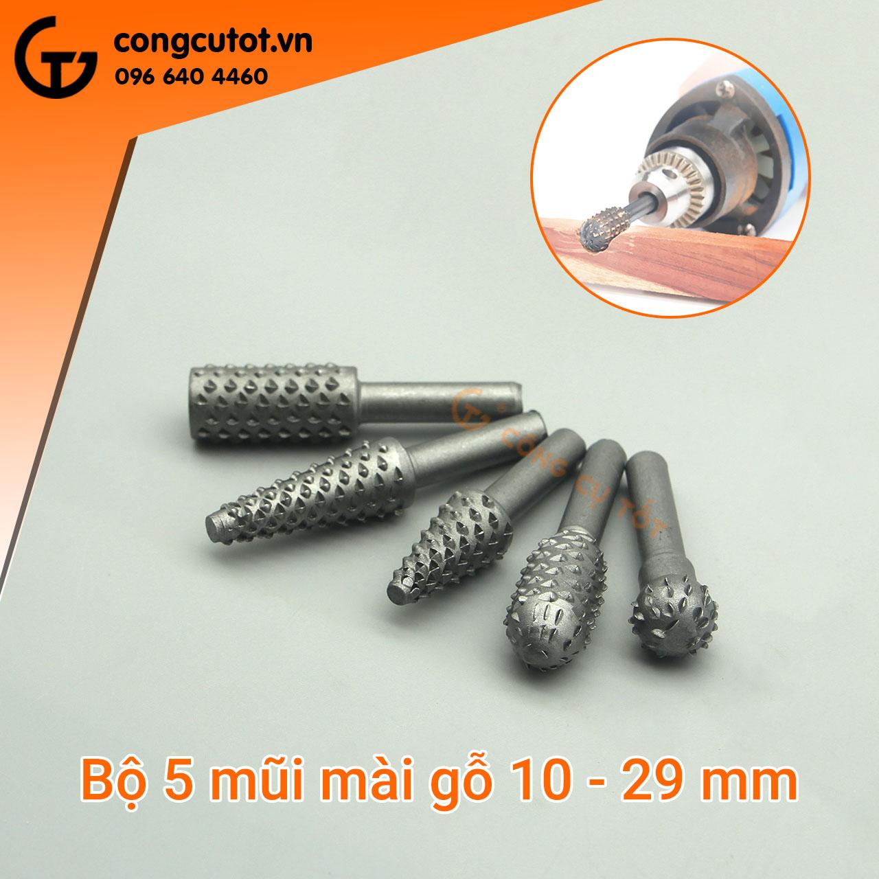 Bộ 5 mũi phay mài gỗ 10-29mm
