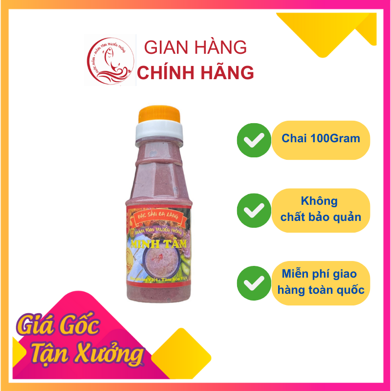 Mắm tôm ngon ba làng thanh hóa - thương hiệu minh tâm - loại 1, chai 100gram