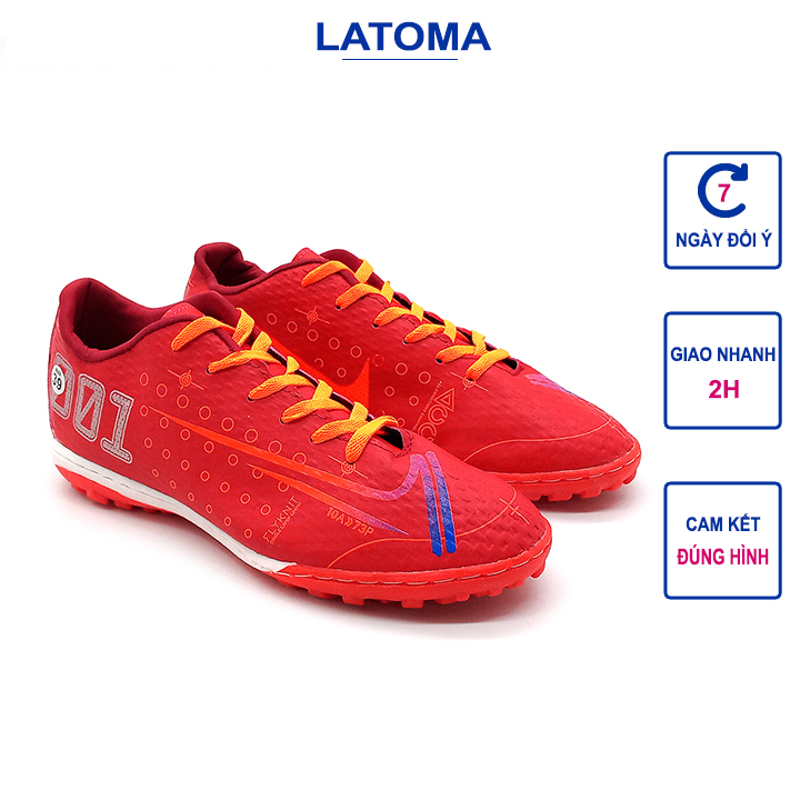 Giày đá bóng sân cỏ nhân tạo, Giày chơi thể thao, Giày đá banh đế cao su có may viền,  chất da simili cao cấp Latoma TA4491 (Đỏ)