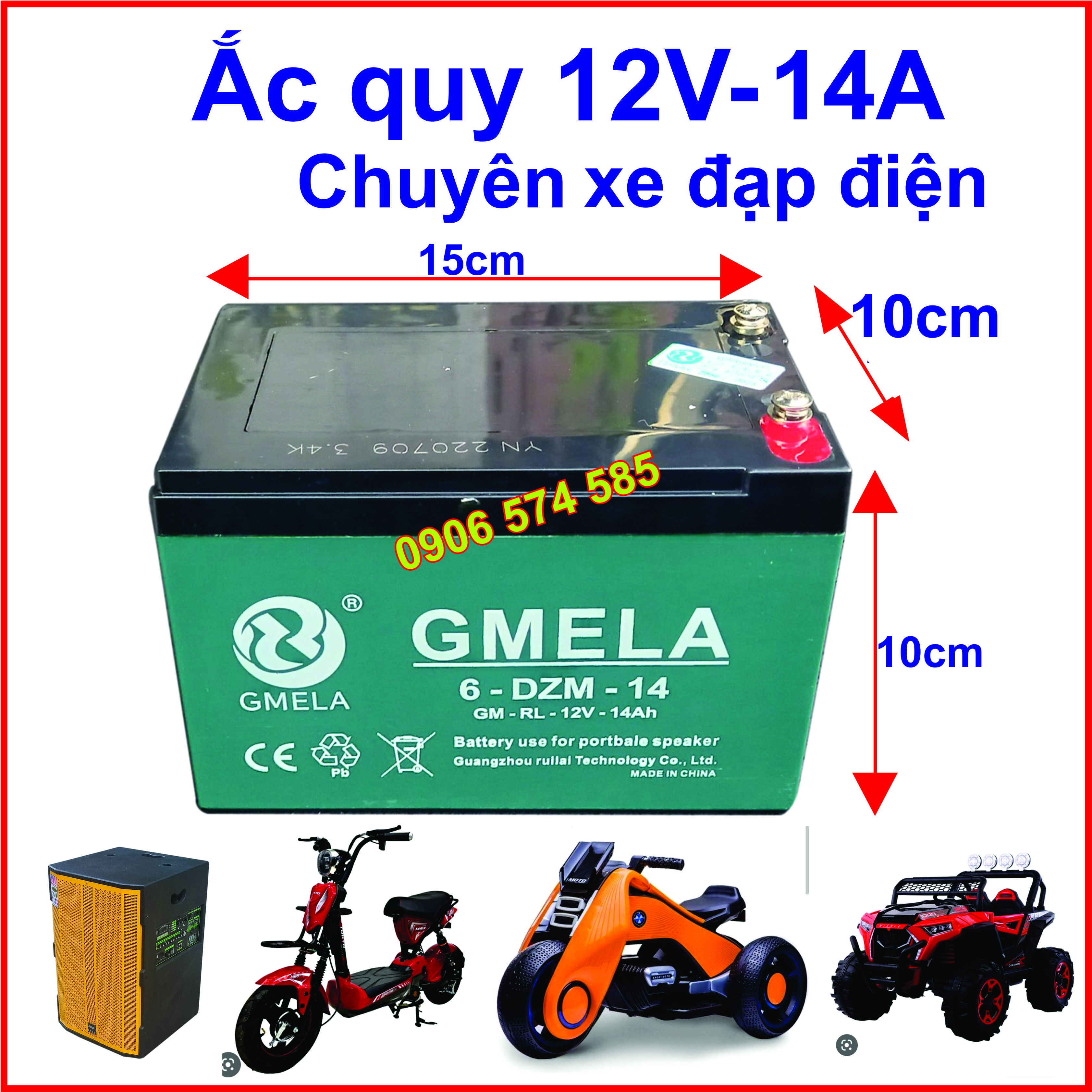 Bình ắc quy khô 12v - 14a cho xe đạp điện, loa kẹo kéo