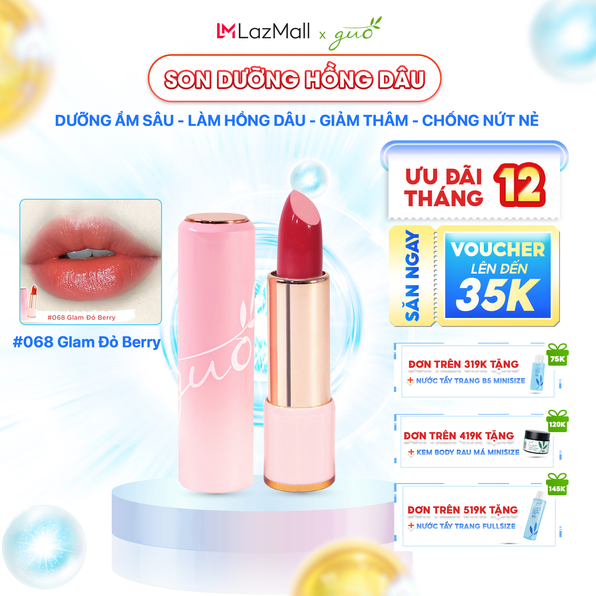 [100% hàng chính hãng - son dưỡng có màu đỏ berry-glam dành cho mẹ bầu guo 5gr