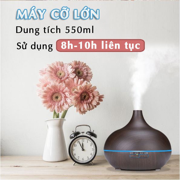 Máy Khuếch Tán Tinh Dầu Gỗ Lớn Có Remode Điều Khiển Thay Thế Đèn Ngủ