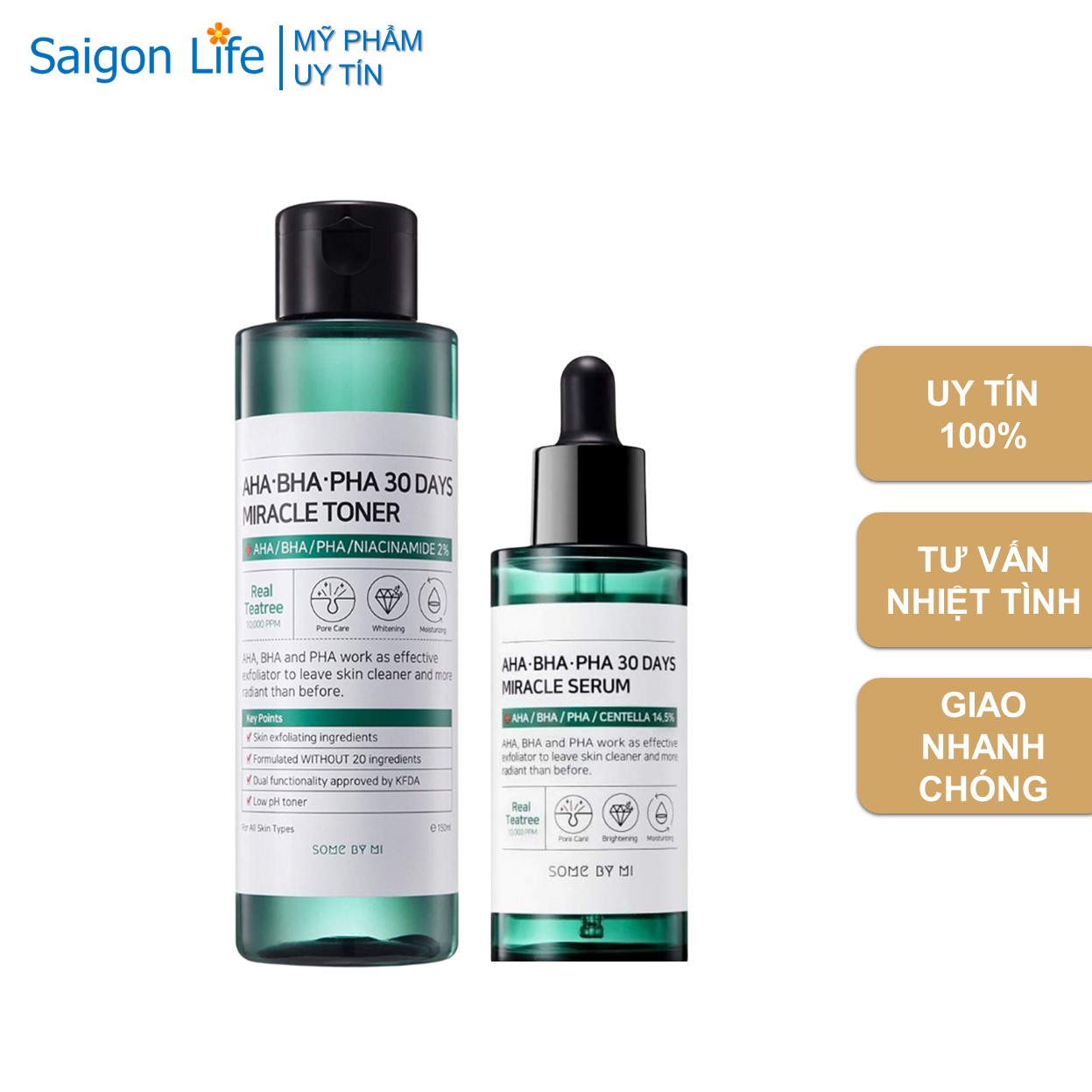 Combo Nước Hoa Hồng Giảm Mụn Some By Mi AHA-BHA-PHA 30 Days Miracle Toner 150ml Và Serum Giảm Mụn Some By Mi AHA-BHA-PHA 30 Days Miracle Serum 50ml