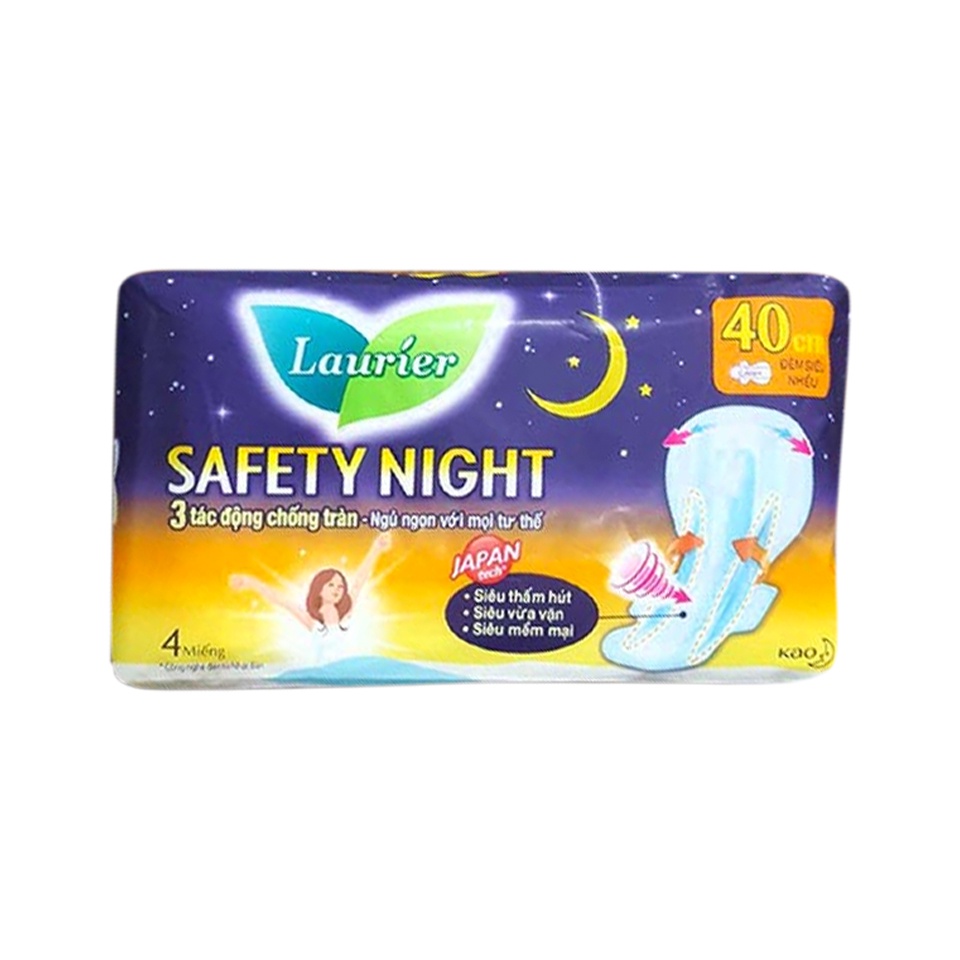 Băng Vệ Sinh Laurier Safety Night Ban Đêm 40cm 4 Miếng