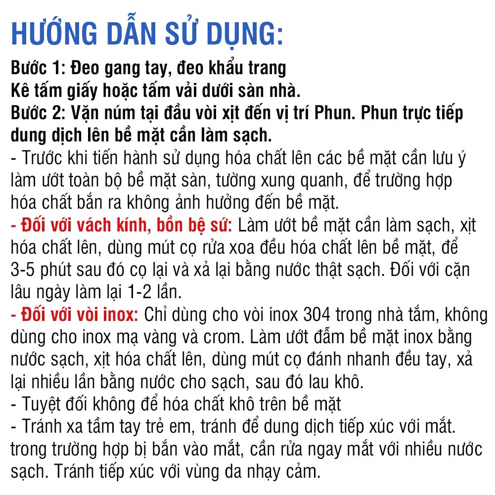 Tẩy cặn canxi, tẩy rửa nhà tắm HGO Plus tẩy vòi inox vách kính bồn sứ gạch men siêu sạch an toàn tiện lợi - 500ML