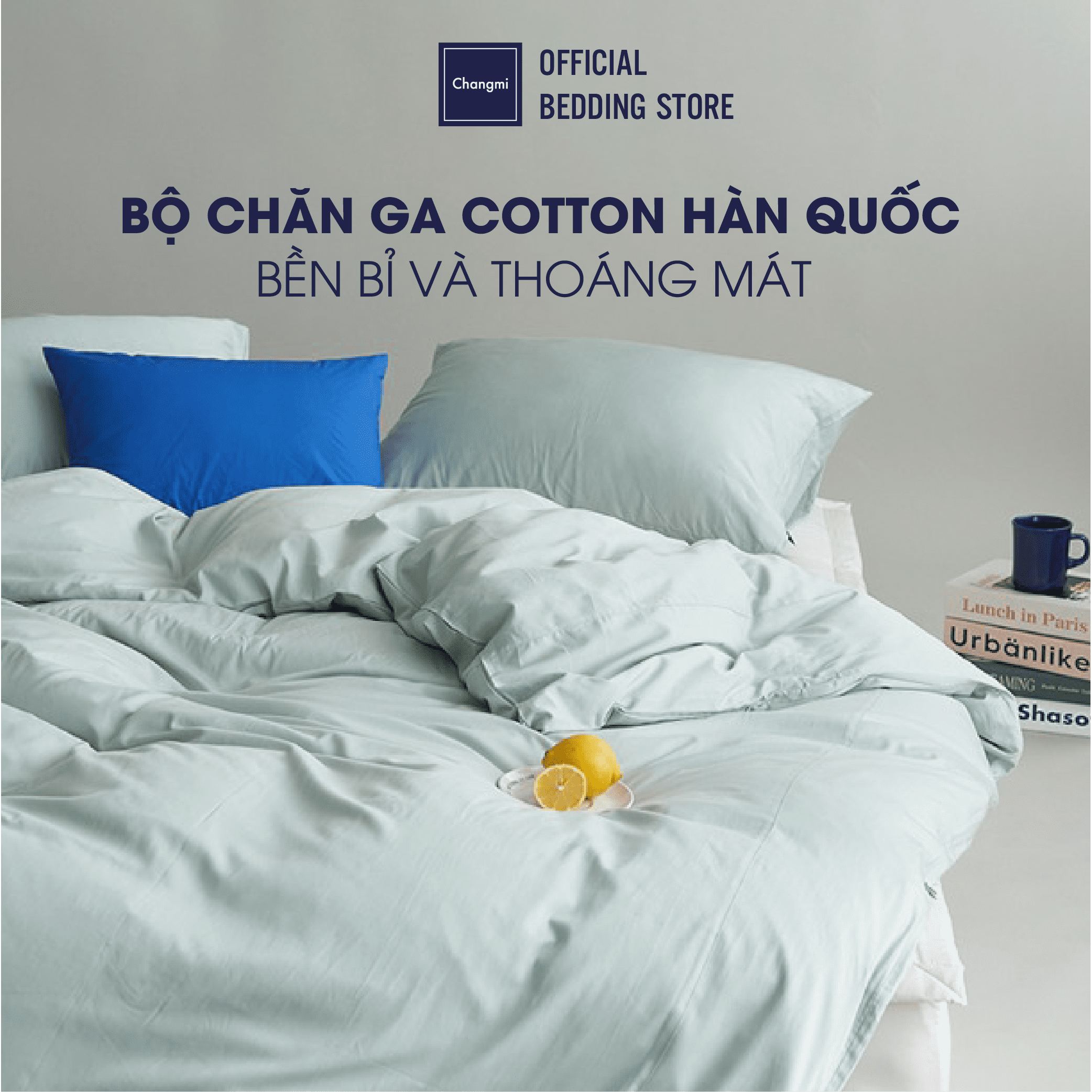 Bộ chăn ga 100% Cotton Sateen Cao Cấp Hàn Quốc thoáng mát, siêu bền
