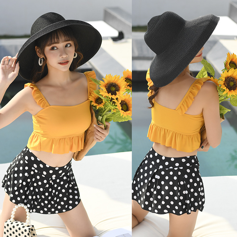 Đồ bơi nữ Bikini 2 mảnh quần chấm áo 2 dây trơn Đồ bơi nữ hai mảnh bikini kín đáo áo bơi đi biển mùa hè QC003