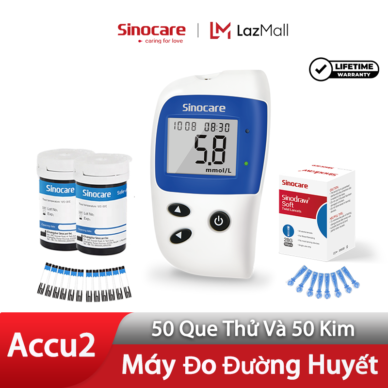 Sinocare Máy Đo Đường Huyết Safe Accu 2 Tặng Kèm 50 Que Và 50 Kim