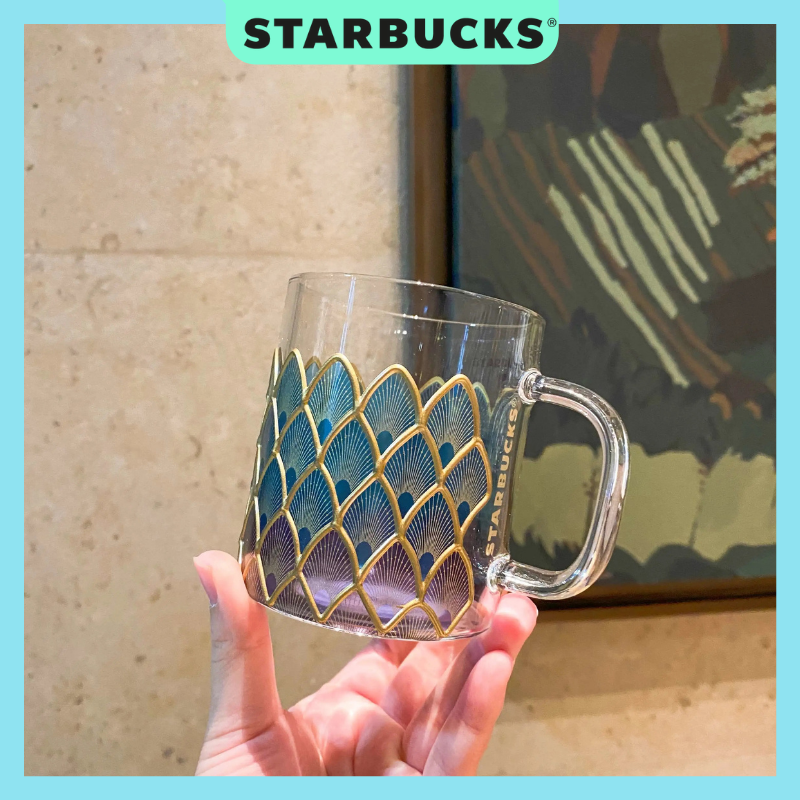 Ly thủy tinh STARBUCKS Siren hoạc tiết vảy cá Dung tích 355ml