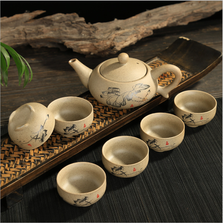 [HCM]Bộ bình trà sen đá chất liệu đất cao lanh và bột đá GFL0005