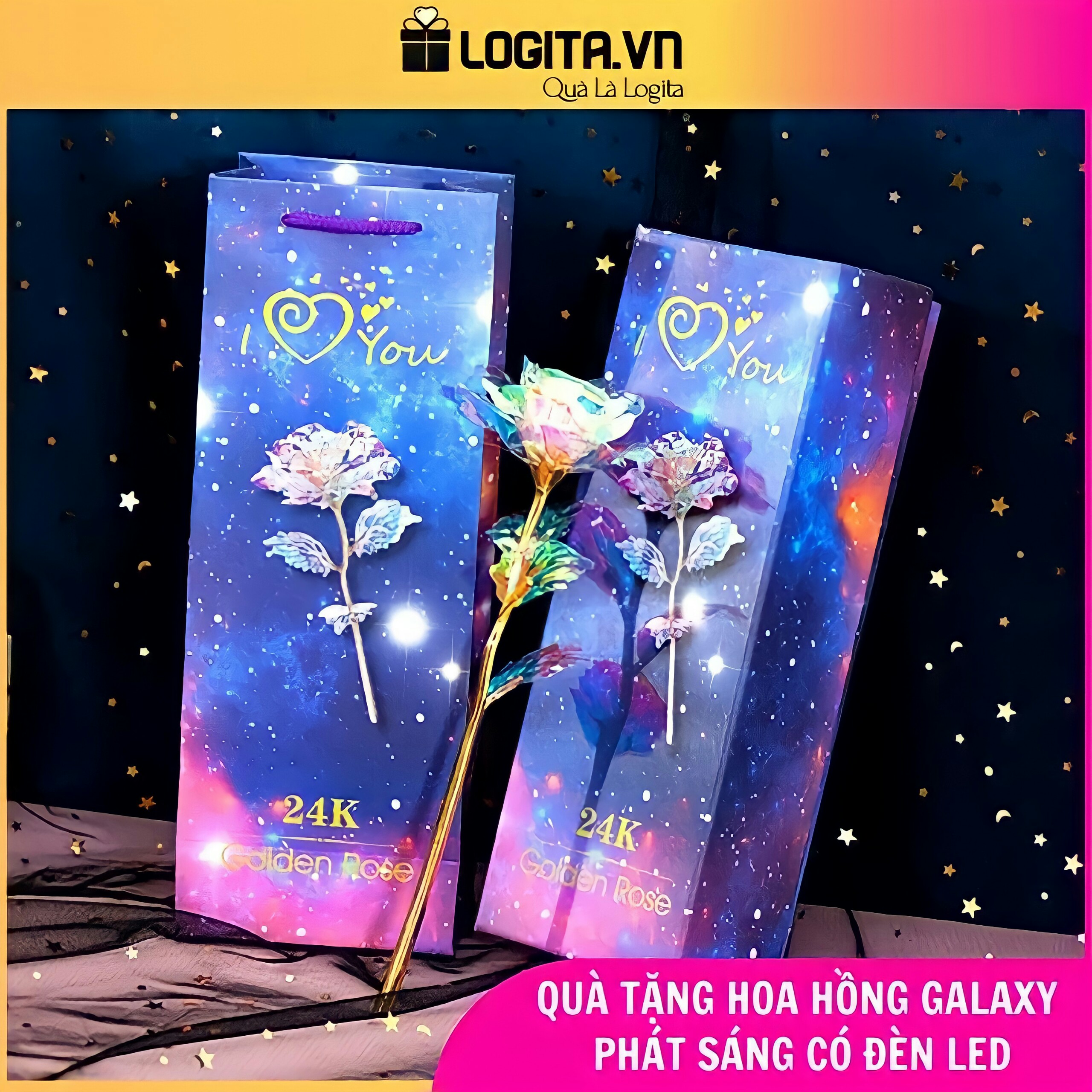 Quà Tặng 20/10 Độc Lạ Cho Bạn Gái, Cho Người Yêu - Hoa Hồng Galaxy Phát Sáng Có Đèn Led