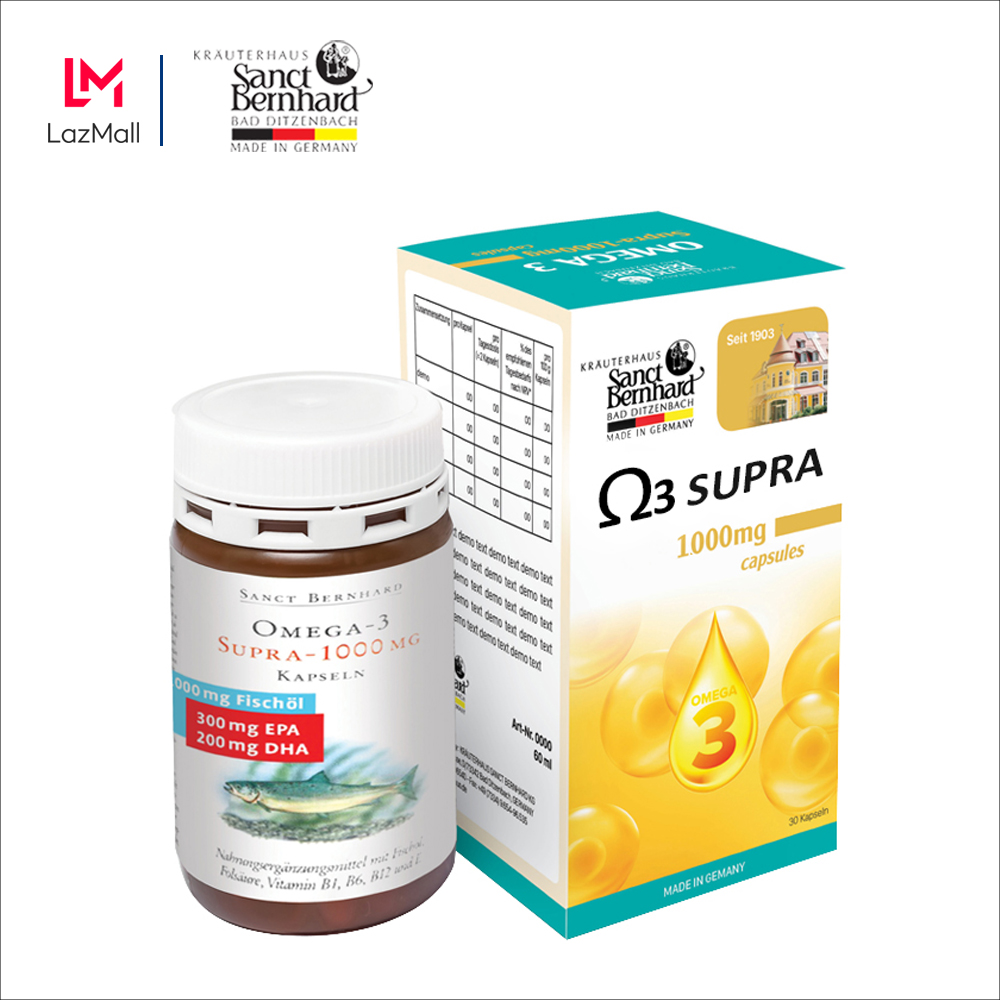 Viên nang dầu cá Omega 3 Supra 1000 mg sáng mắt, đẹp da - [Chính hãng Sanct  Bernhard CHLB ĐỨC] | Chống lão hóa | Vimece.Com
