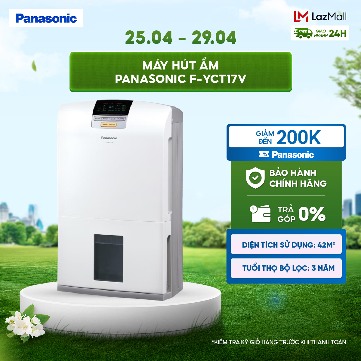 Máy hút ẩm Panasonic F-YCT17V - 3 chế độ linh hoạt - Công suất hút ẩm 17L/Ngày - Hàng chính hãng