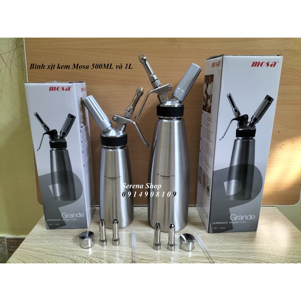 Bình xịt kem vòi inox hãng mosa 500ml - 1000ml