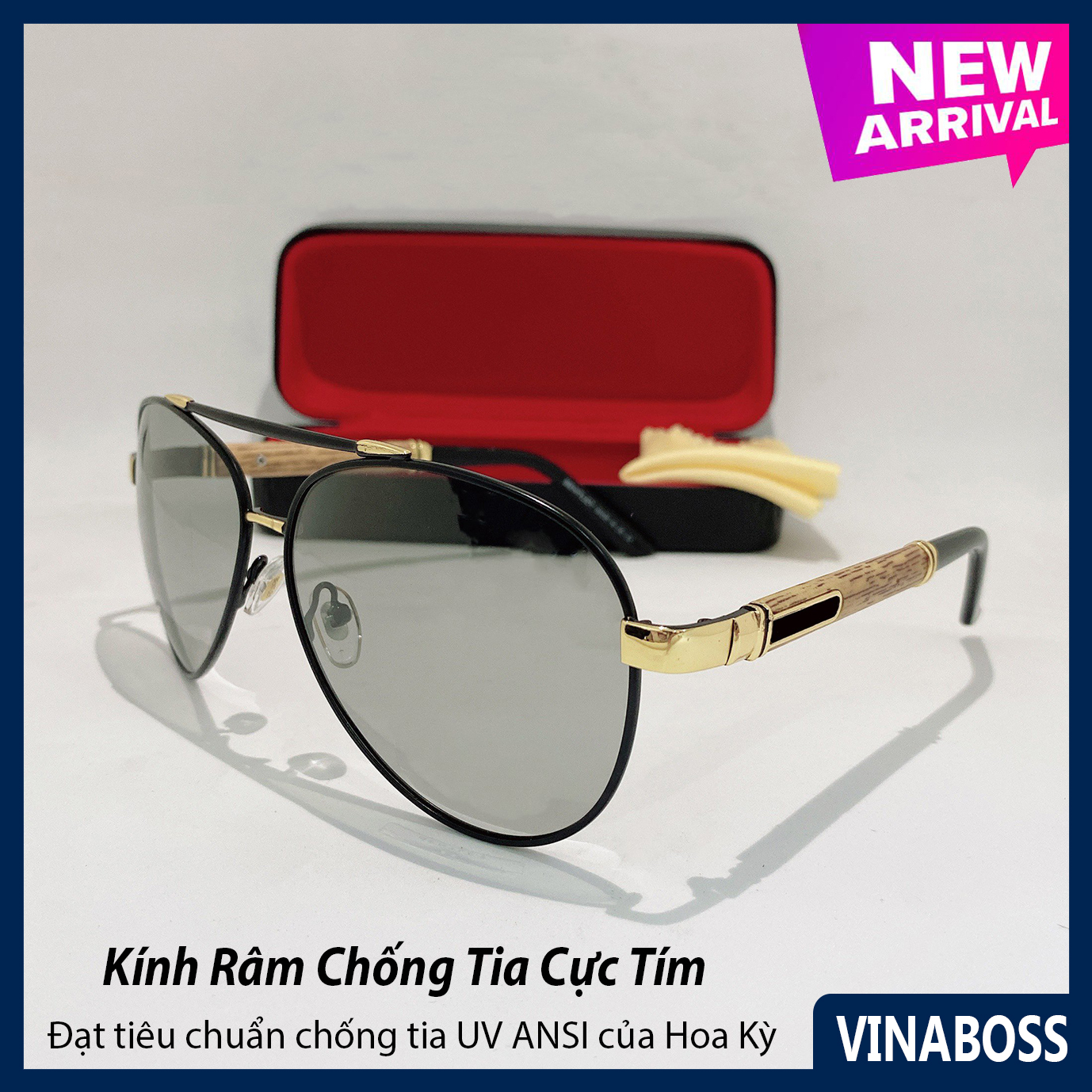 Kính mát nam cao cấp tròng đổi màu khi đi ra nắng - đổi màu theo nhiệt độ Siêu Hot VNPOR8562 - Mắt kính chống tia UV trong- Bảo hành 12 tháng 1 đổi 1