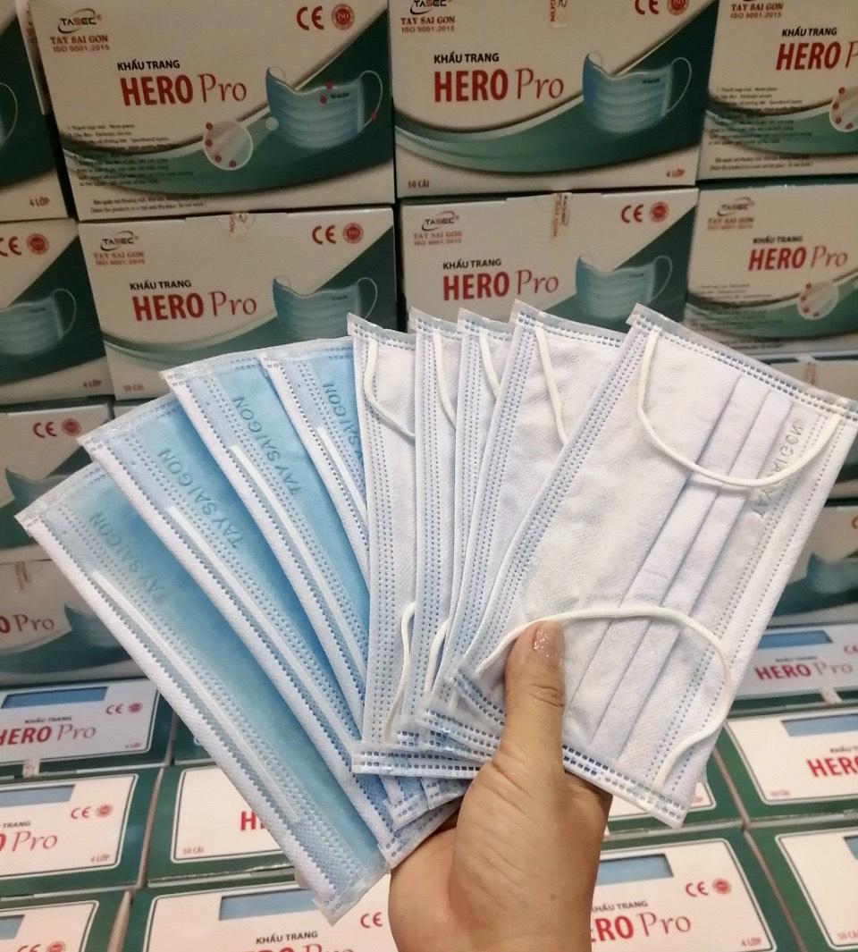 [HCM][Hộp 50 cái]  Khẩu trang y tế 4 lớp giấy kháng khuẩn HERO PRO