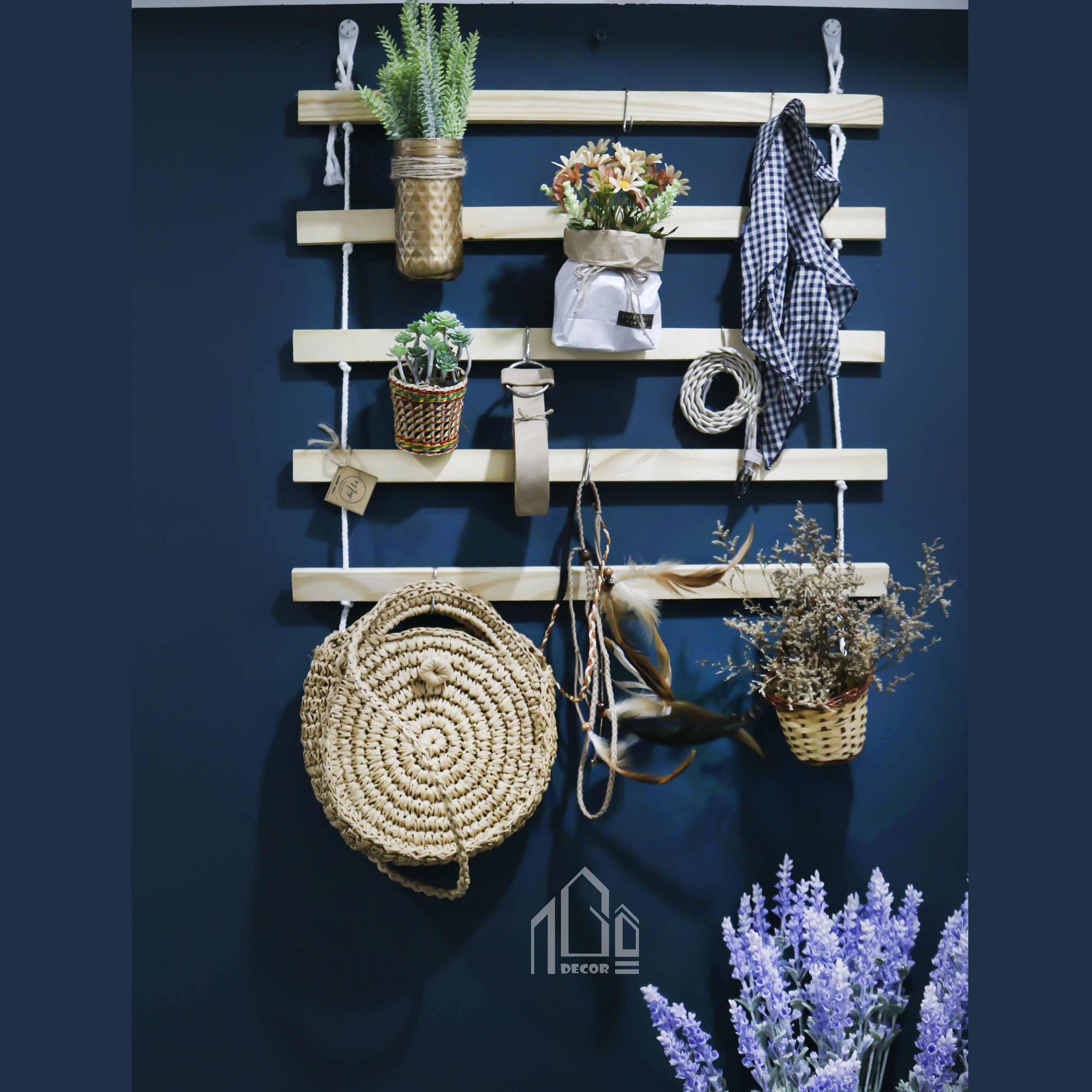 Kệ gỗ treo tường trang trí - Kệ thang treo đồ