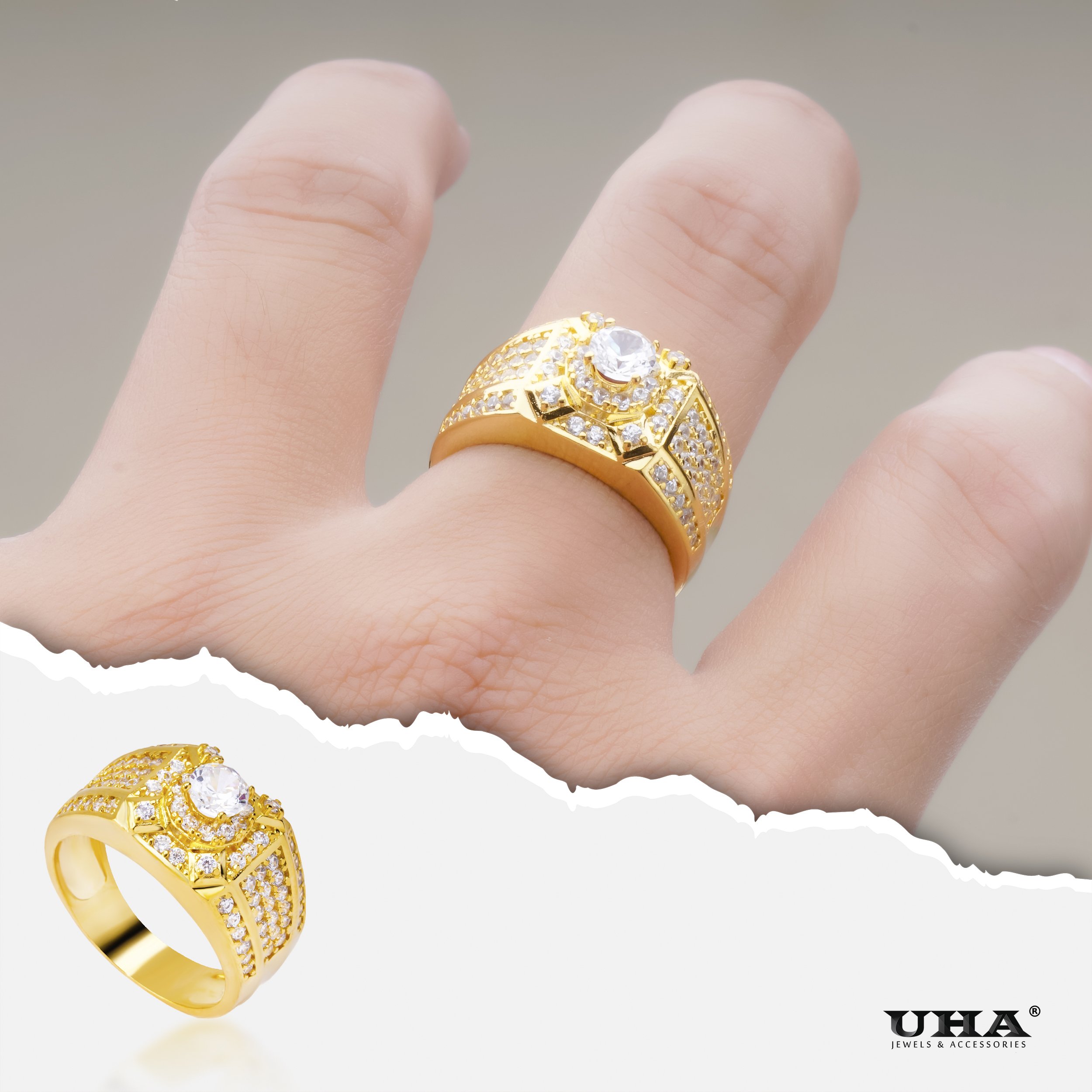 Nhẫn Nam Phong Thủy Đính Đá UHA - N457