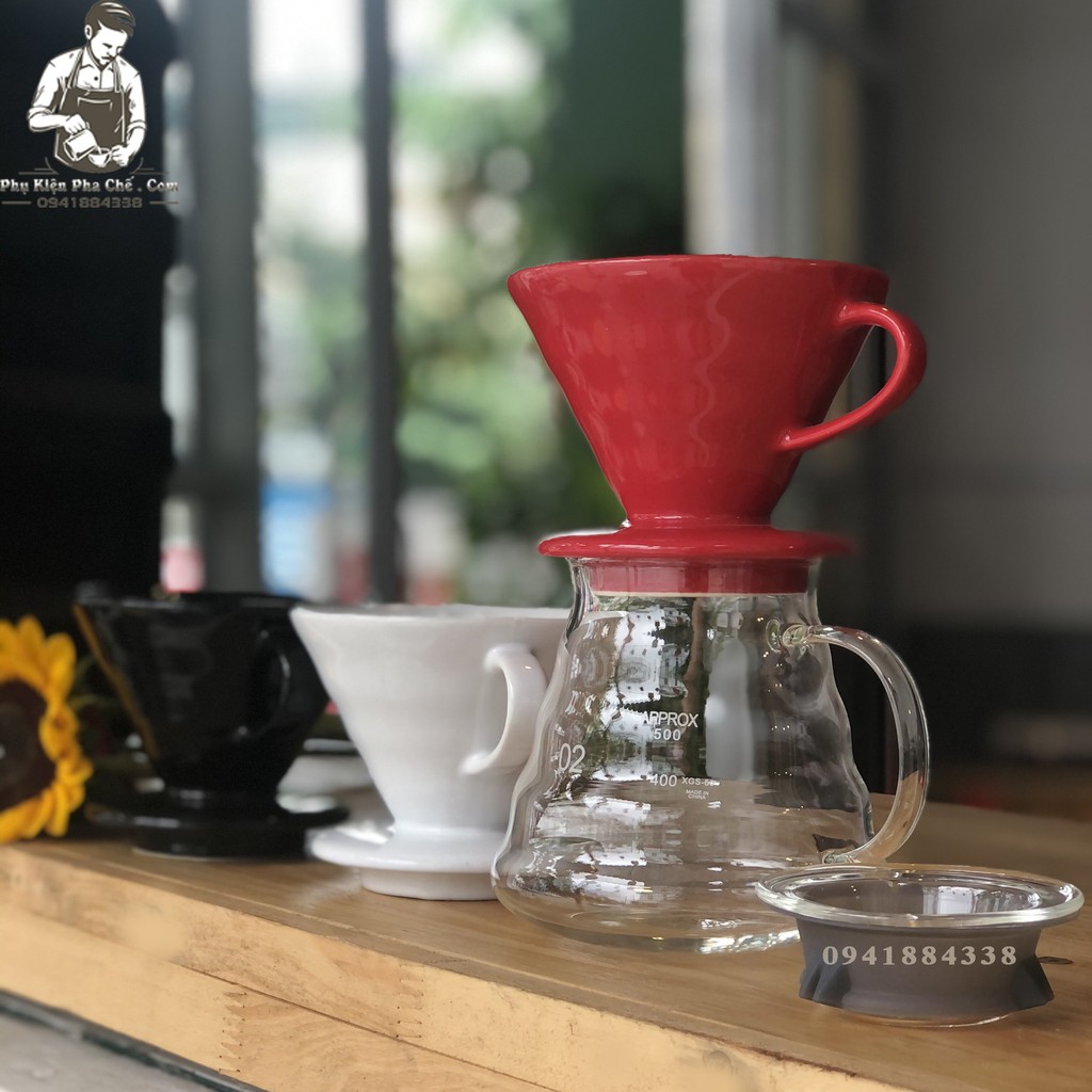 Bộ bình pha cà phê drip v60 phễu sứ
