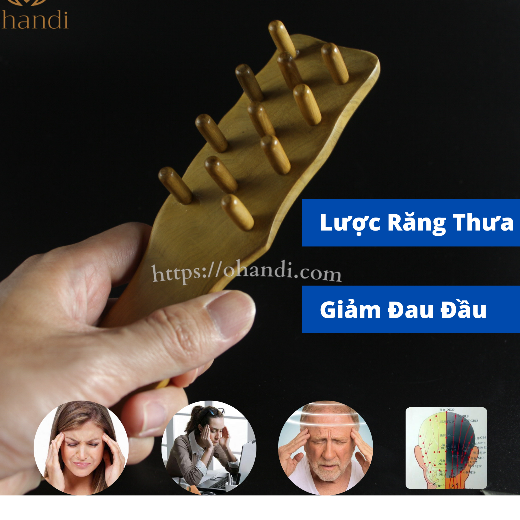Dụng cụ mát xa đầu - Lược Gỗ