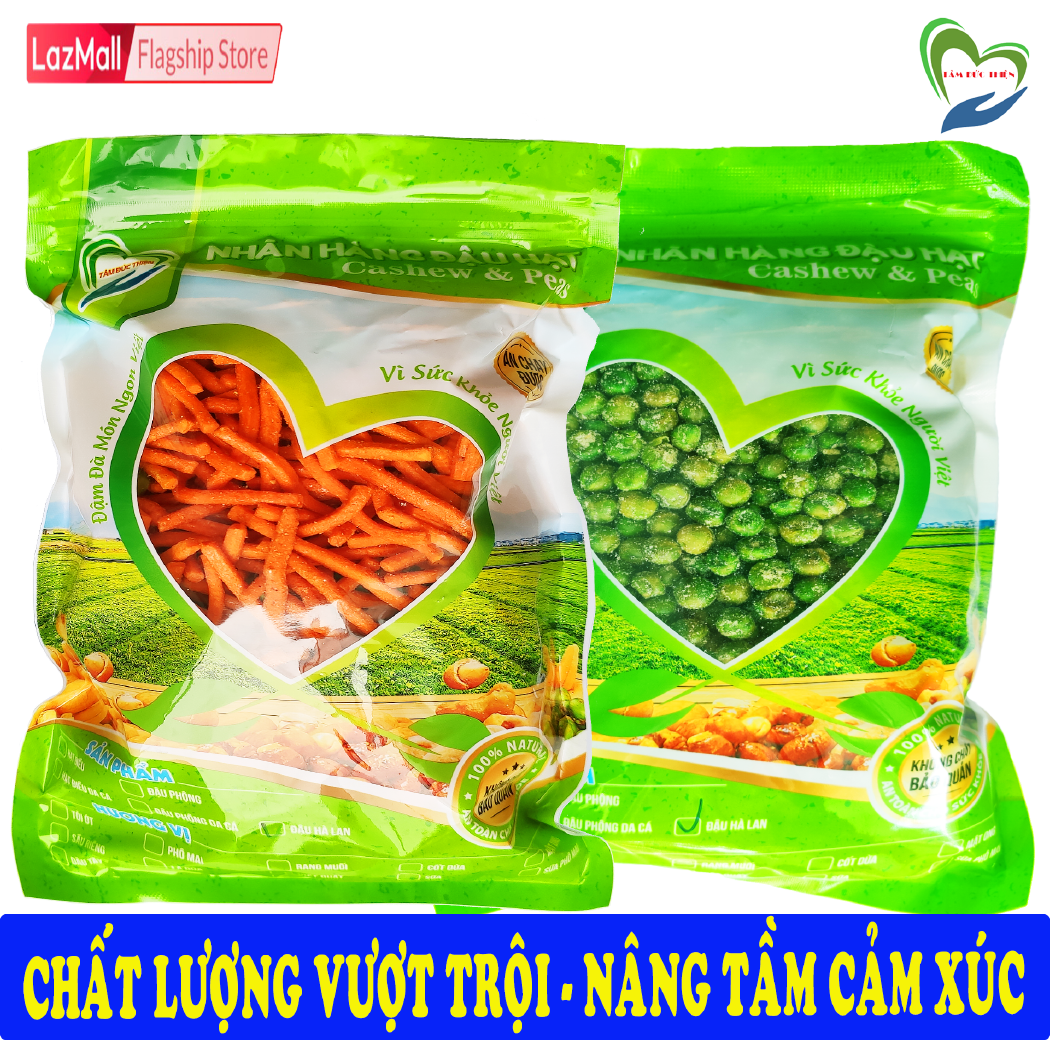 Combo 2 Túi ZIP 2 Vị: Đậu Hà Lan Rang Muối 500GR và Bim Bim Que Đậu Hà Lan 335GR Tâm Đức Thiện Thực Phẩm Đóng Gói Đóng Hộp Ăn Liền đồ ăn vặt Lazada bánh kẹo quà Tết