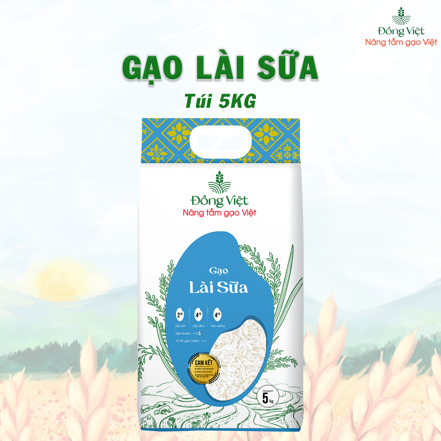 Gạo Lài Sữa ngon thơm Túi 5KG Gạo Đồng Việt