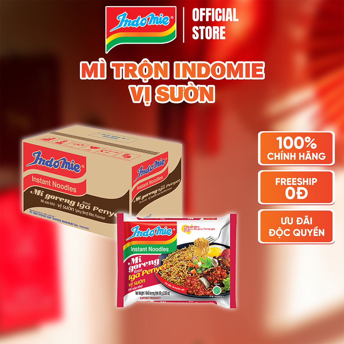 Mì Indomie vị Sườn, mì trộn thơm đậm vị sườn Indonesia 80g x thùng 40 gói