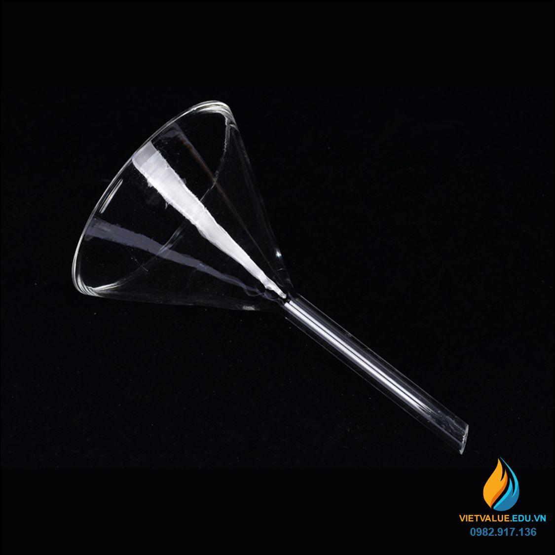 Phễu thủy tinh trong suốt, chịu nhiệt , đường kính phễu 60mm