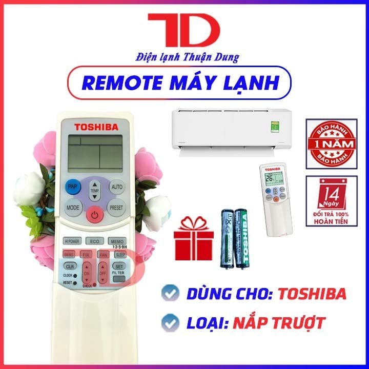 Remote điều khiển dành cho máy lạnh Toshiba WC-H01JE (6 nút nắp trượt) - Điện Lạnh Thuận Dung
