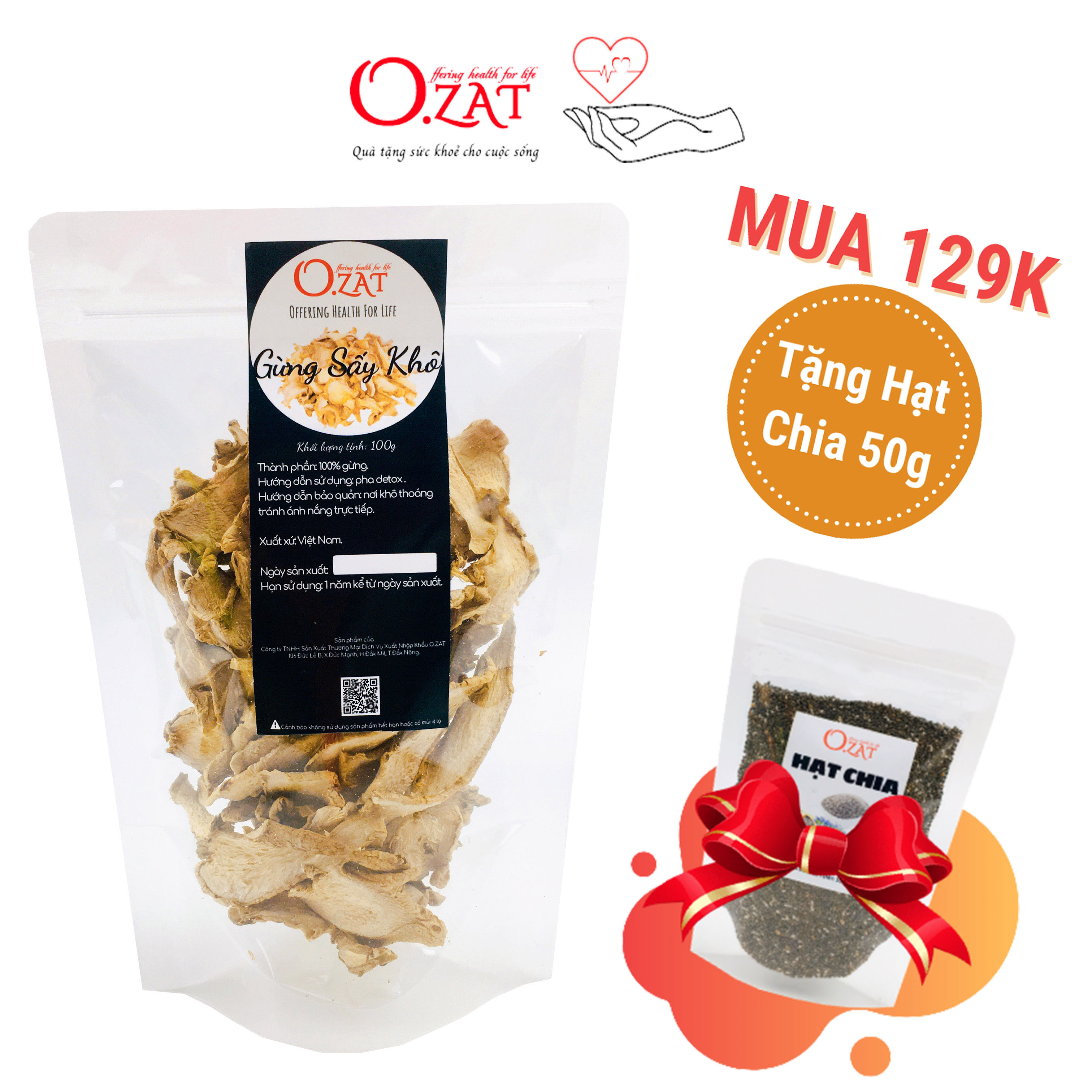 Gừng cắt lát sấy khô O.ZAT 50g – nguyên liệu detox