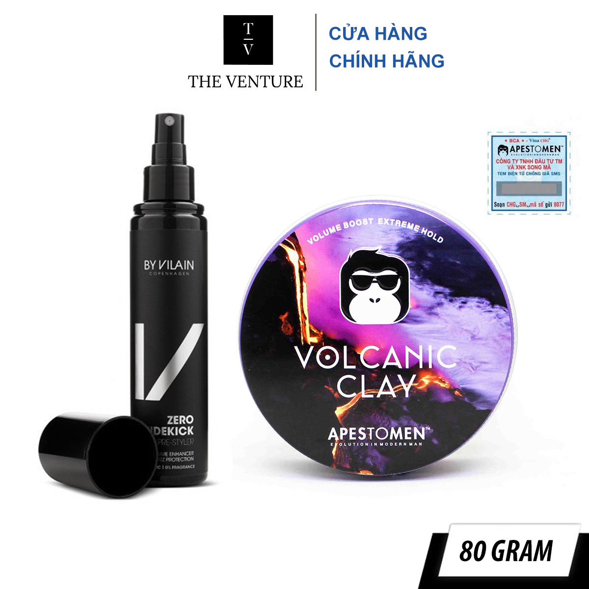 Combo Sáp Vuốt Tóc Nam Apestomen Volcanic Clay và Chai Xịt Tạo Phồng và Dưỡng Tóc Sidekick Zero By Vilain Chính Hãng