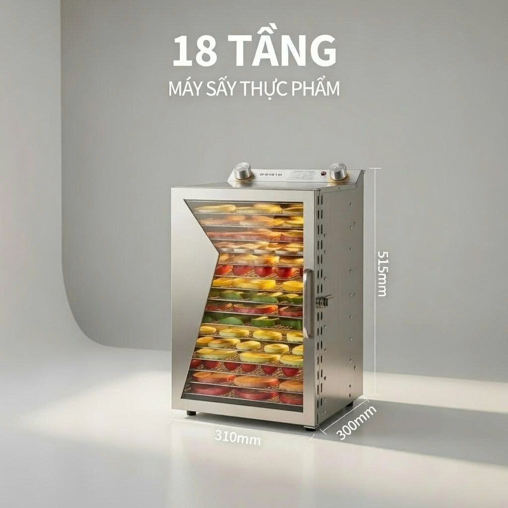 Chế Biến Khô Bò Khô Gà Dễ Dàng Với Máy Sấy Thực Phẩm 18 Tầng , Công Suất 800W , Vỏ INOX